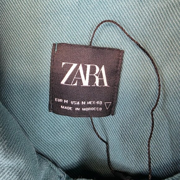 Zara Shirt Mens Medium Blue Green Button Up Long Sleeve Utility Pockets Cotton - Picture 2 of 9